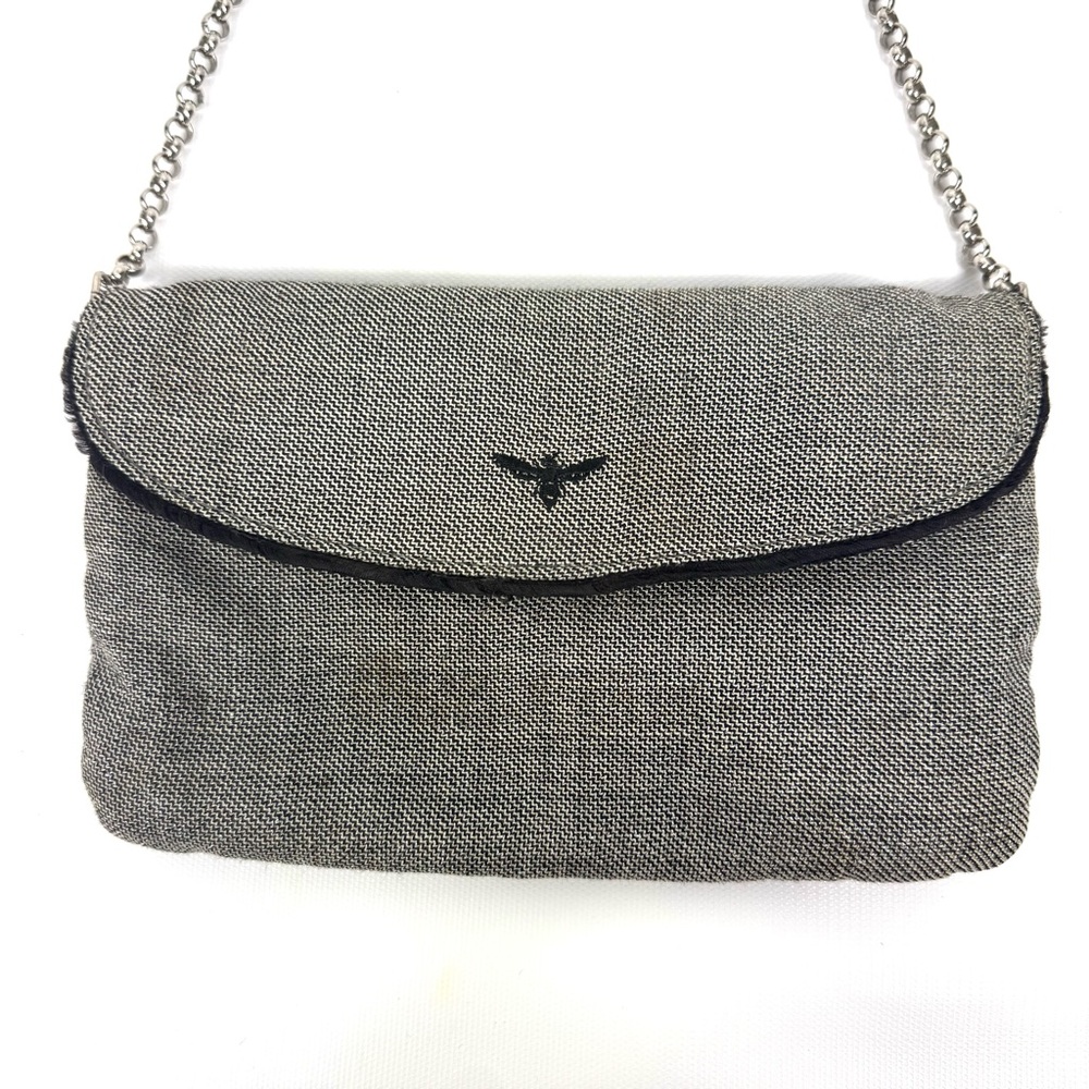 Buzz by Jane Fox vintage black, silver & white fabric mini bag w optional chain - Picture 16 of 16